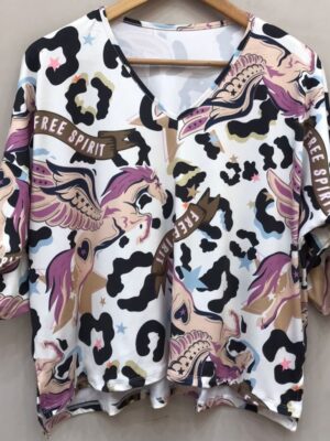 REMERA SUBLIMADA MANGA 3/4 ESCOTE EN V.
"FREE SPIRIT"